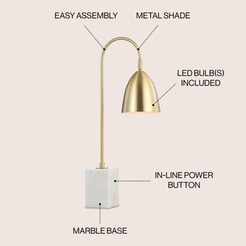 Ana 26" Gold Arched Metal with Marble Base LED Table Lamp - JONATHAN Y
